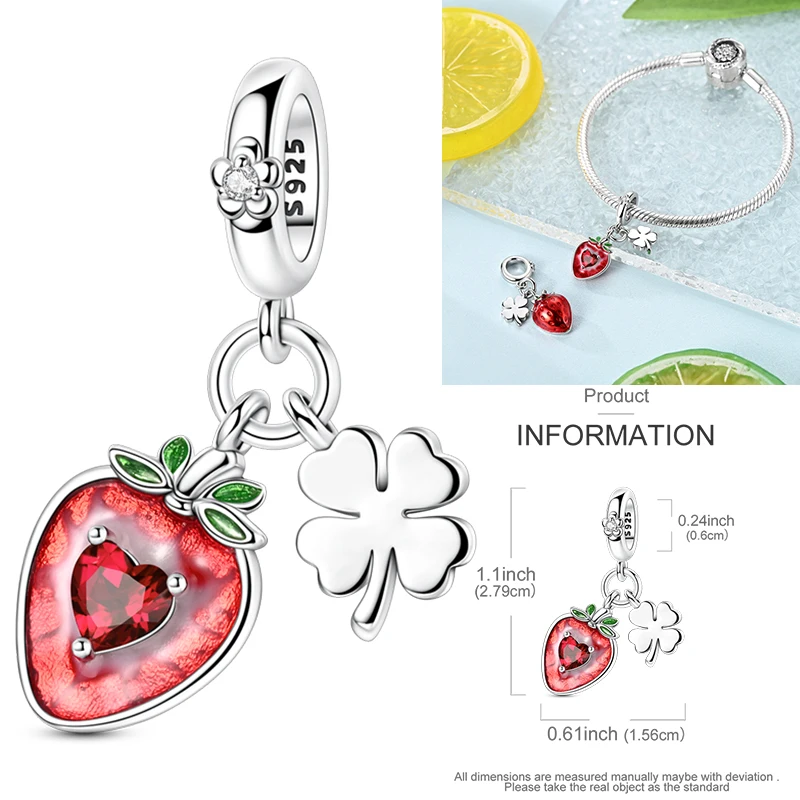 Frucht-Charm 925 Sterling Silber Erdbeere Kirsche Avocado Perlenanhänger Passend für Europäische Armbänder DIY Damenschmuck Geschenk 2026 – Detail 40