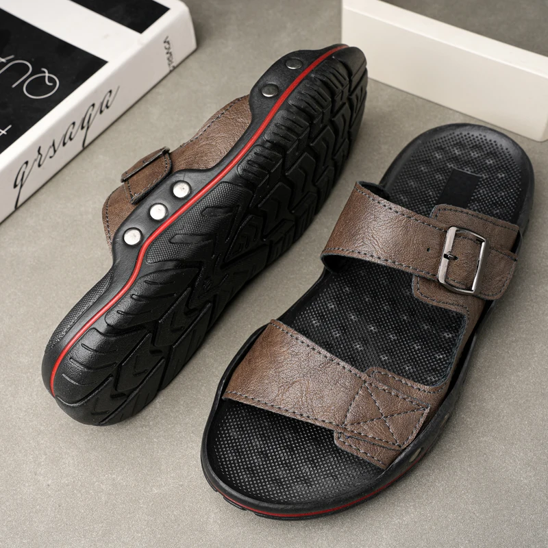 Outdoor Genuine Leather Men Slippers Plus Size 38-48 Men Sandals Light Weight Summer Footwear For Men Flip Flops