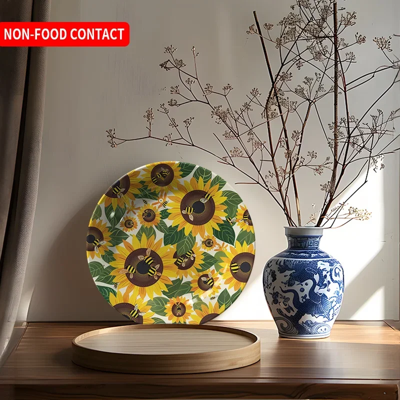 1pc Hand-Painted & Bee Ceramic Plate - Round Art Decor with Beehive &, Non-Food Contact for /Wildlife - Elegant Wall or Table