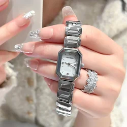Brand Women Watches Luxury Steel Strap Rhinestone Rectangle Dial Ladies Quartz Watch Fashion Wristwatches Relojes Para Mujer
