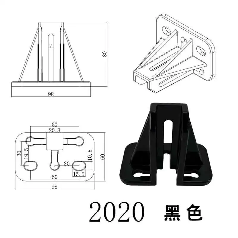 Base fixe carrée en aluminium pour profilés 2020/3030/3060 pour clôture