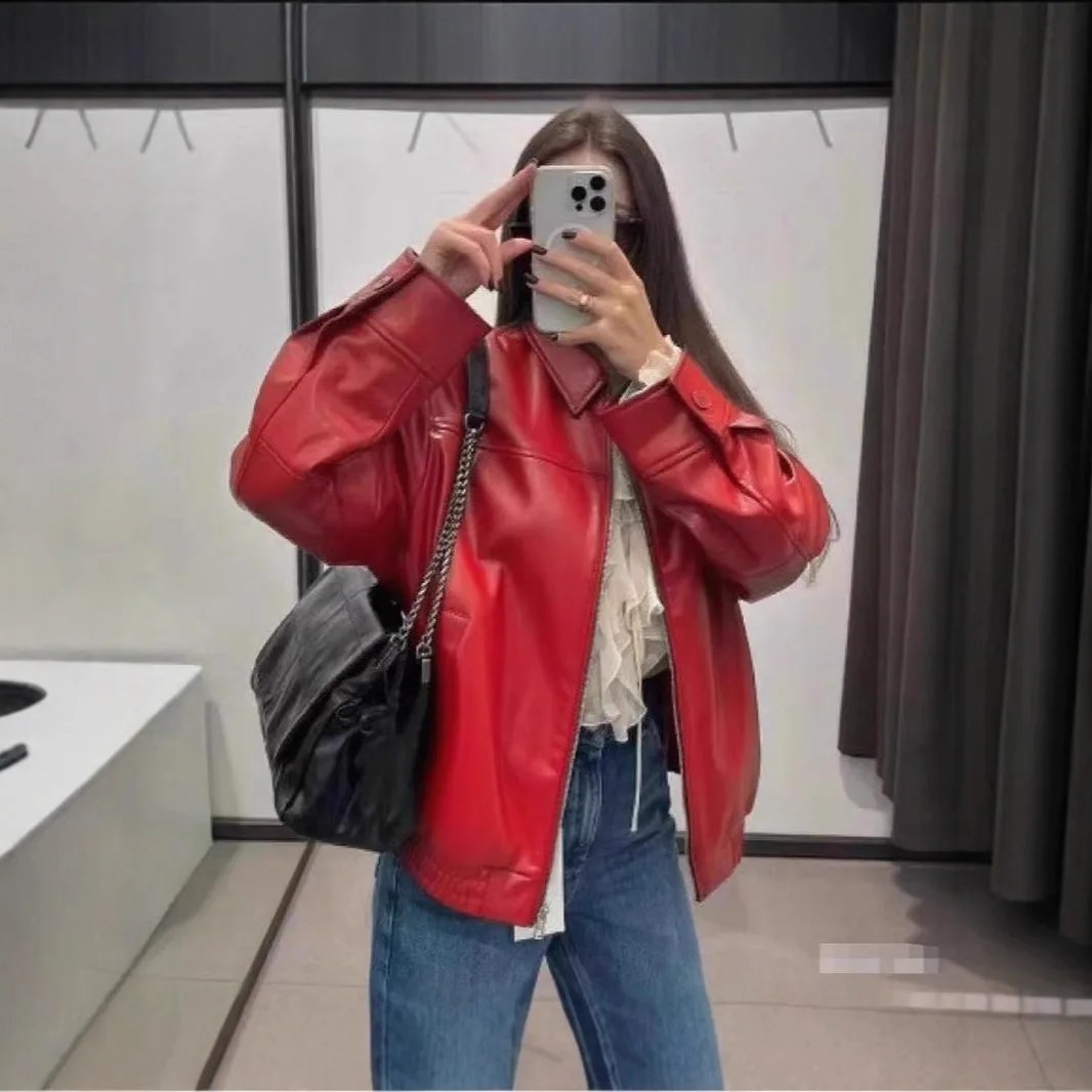 2026 Nuova pelle da donna Jaet Moto Sle Colletto rovesciato Plus Size Capispalla Lungo Lunghezza Thi Cotone Gioventù Faion