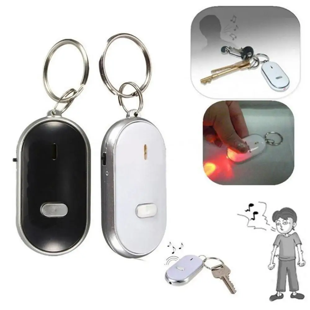 LED Whistle Key Finder Flashing Beeping Remote Anti-Lost Key Tracker Locator Tool Keyring Keychain Whistle Sound Control Alarm