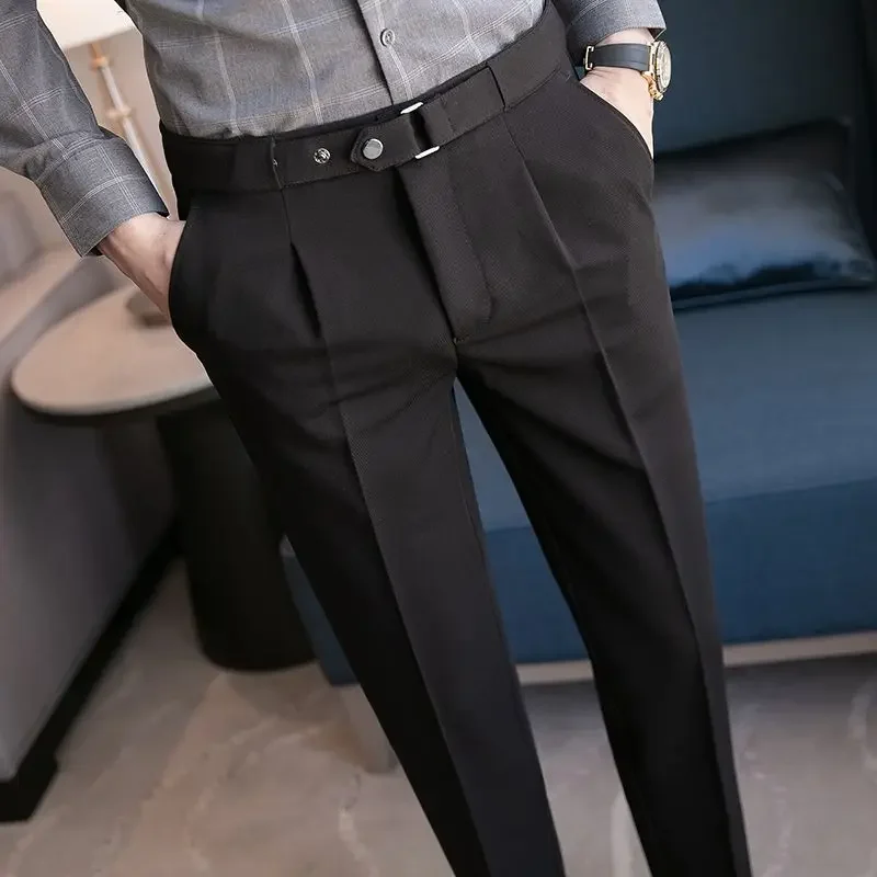 Men\'s Summer Pants Slim Fit 9 Cropped Business Straight Elastic Social Tailoring Male Suit Trousers Tressed Stretch Formal Cheap