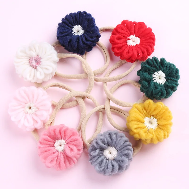 

6pcs/lot Woolen Flowers Baby Girls Nylon Headbands Kid Handmade Elastic Hairbands Children Hair Accessories Vintage Toddler