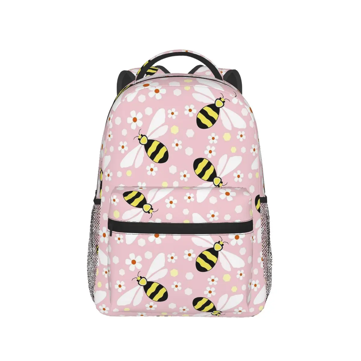 

Pink Background Bee And Daisy Backpack Hot Sale Daypack Large Capacity Boys Girls BookBag School Bag Shoulder Bags for Men Women