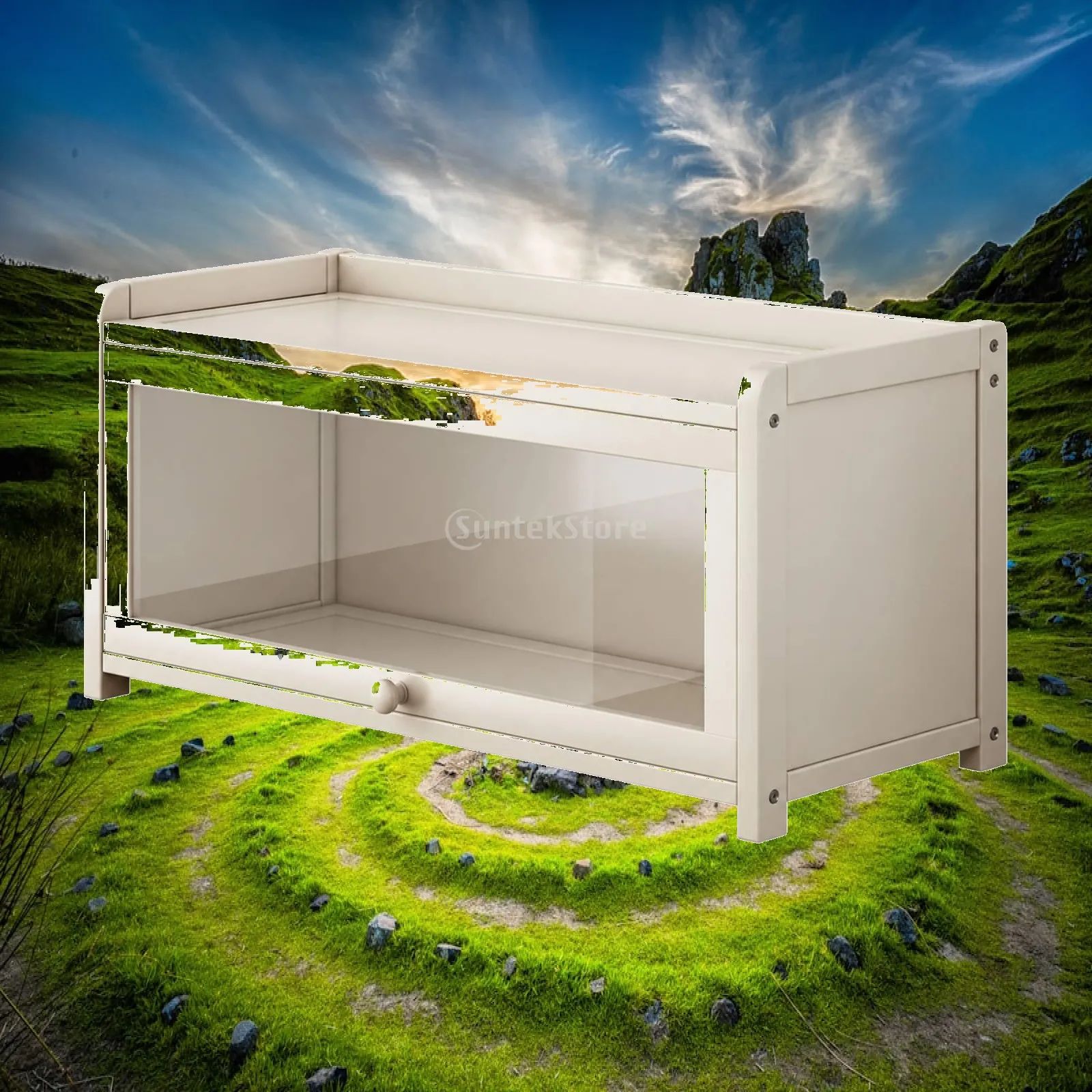 Acrylic Display Cabinet with MDF Base Storage Shelf for Kitchen Countertop Organizer Clear Showcase