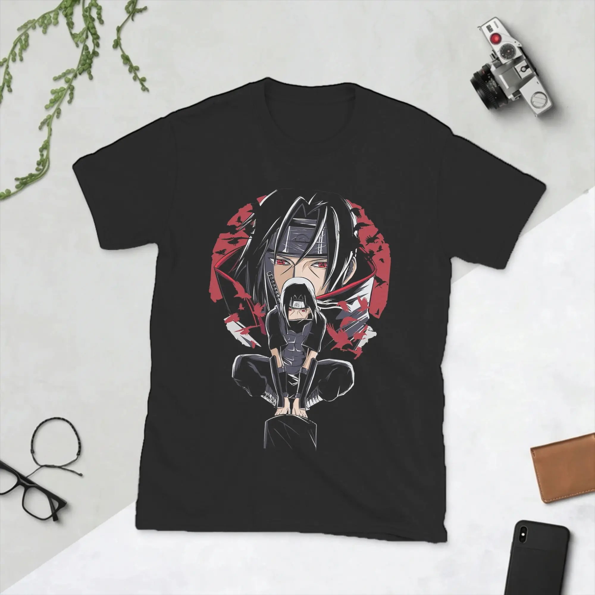 Itachi Naruto T-Shirt für Herren, 100% Baumwolle, Fantastisches T-Shirt mit Rundhalsausschnitt, Anime Manga Tees, Kurzarm-Oberteil, Übergröße