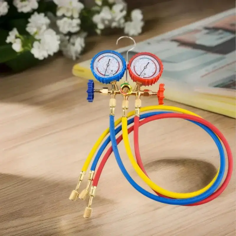 견고하게 제작된 AC 진단 매니폴드 게이지 세트, 3방향 R410A 매니폴드 측정에 이상적