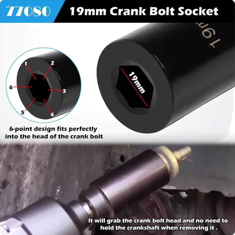 77080 Harmonic Balancer Socket Tool 19mm Crank Bolt Socket for Honda Engines, 3 Times Momentum Power of Standard Impact Socket