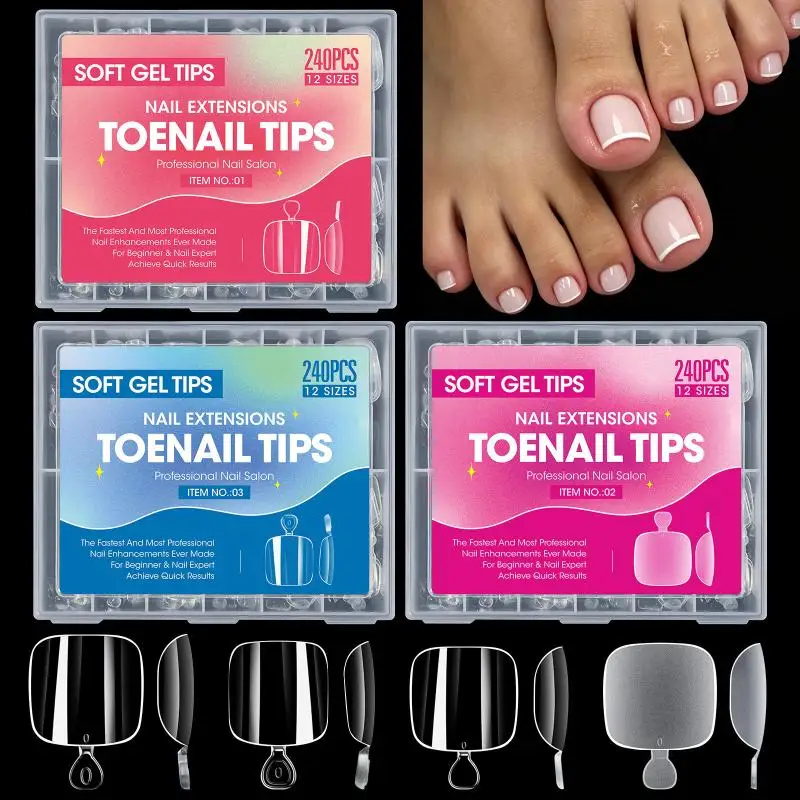 Short Toesnail Tips Square Shape 240/320Pcs Clear Matte Soft Gel Nail Stickers Non Toxic for Sensitive Skin