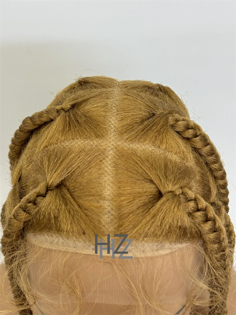 HZ 27 #   Perucas sintéticas sem nós com tranças de renda completa, peruca trançada com cabelo de bebê, trança natural para mulheres negras