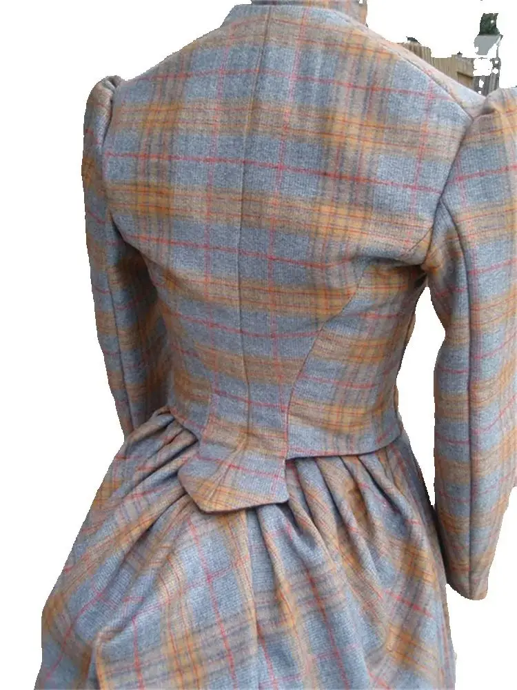 

1880s Wool Plaid Ensemble Victorian Dress Women's Vintage Medieval Dress Ball Gown Tea Party Historical Costume