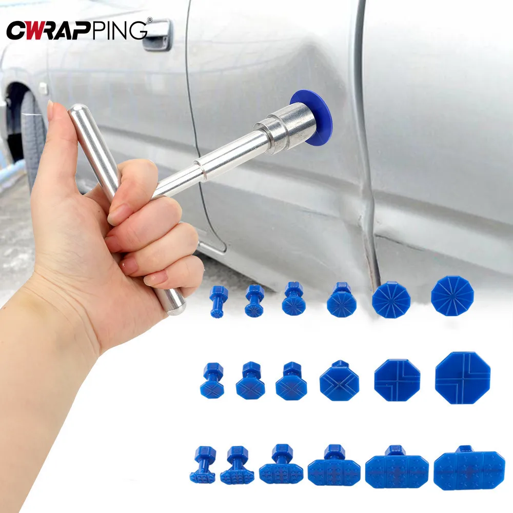 

Съемник для ремонта вмятин автомобиля, набор инструментов для ремонта автомобиля с 18 пластиковыми клеевыми вкладышами, металлическая Т-образная ручка, приспособление для удаления вмятин, универсальный автомобильный аксессуар