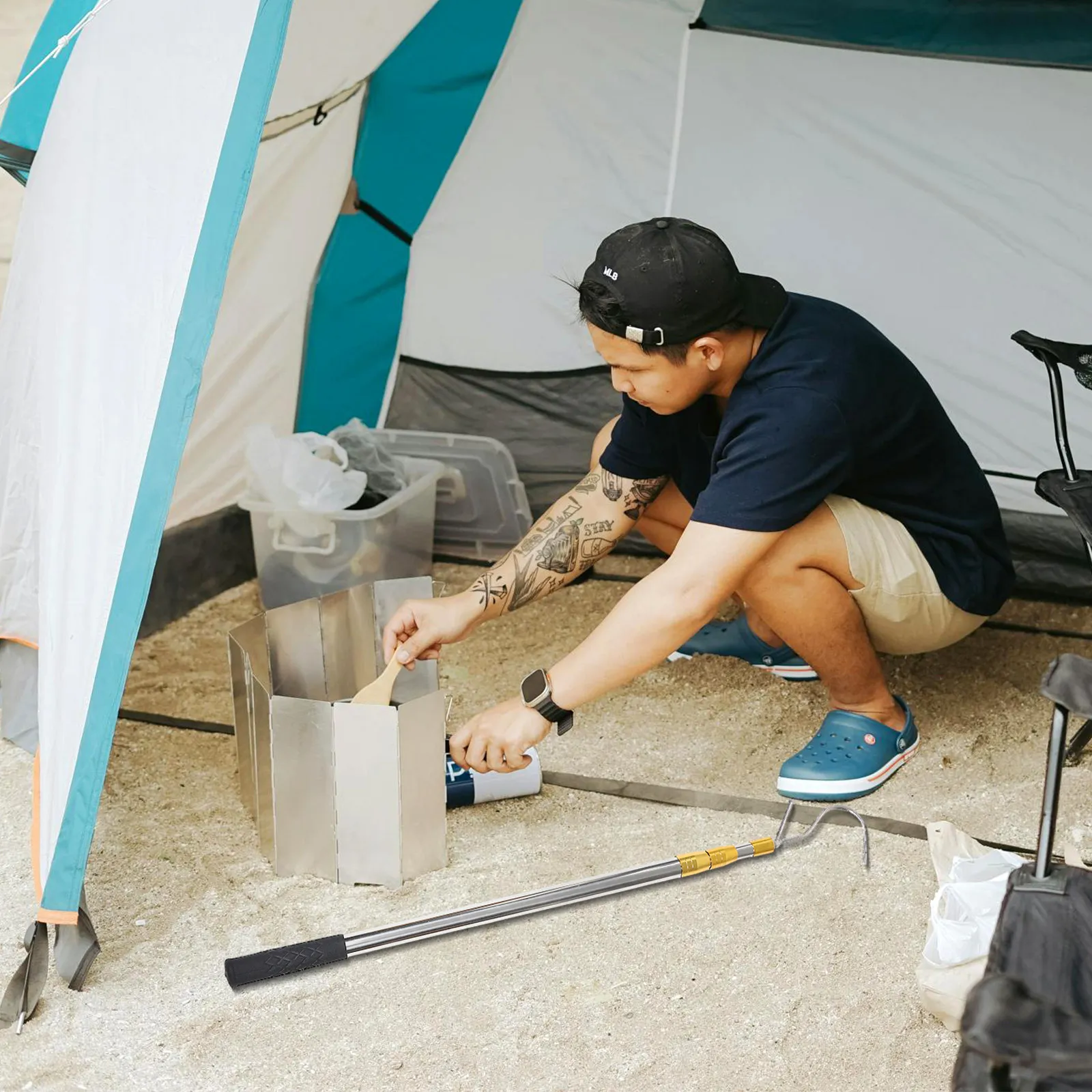 

Portable Rv Awning Puller Retractable Rod for Tent Shelter Camper Canopy Camping Outdoor Awning Tool Sunshade Pull Rod