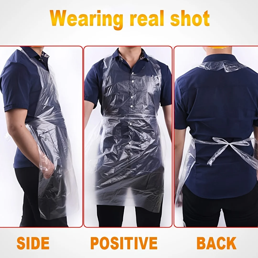 100pcs Disposable Apron Transparent Clothing Anti Pollution Clothing Cover Cloth Apron For Adult Kids Disposable Supplies