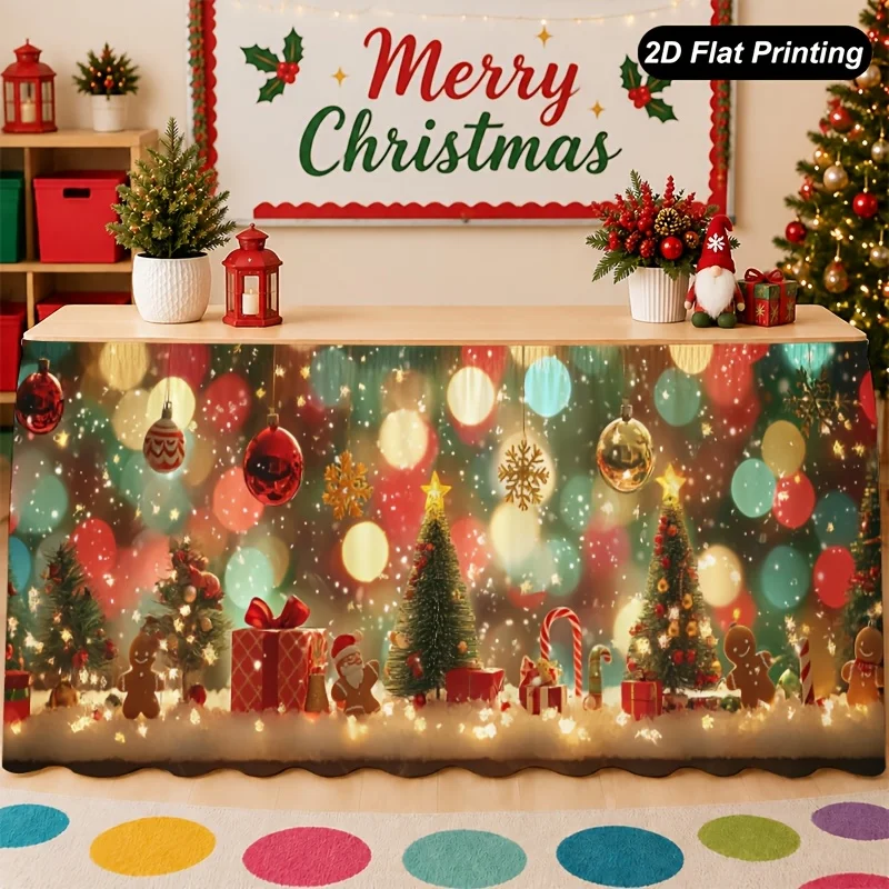 One table skirt and a set of miniature holiday ornaments