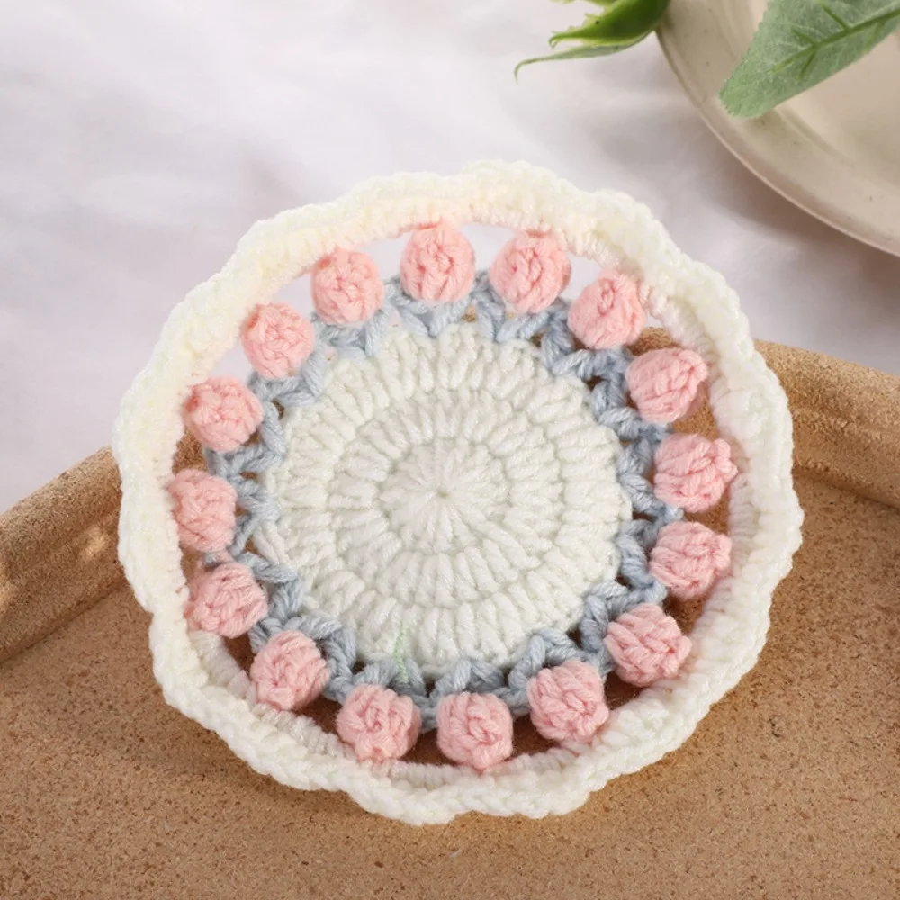 2Pcs Handmade Crochet Floral Coasters Tulip Flower Ins Style Woven Cup Pads 13cm Colorful Hand-knitted Placemat Girls