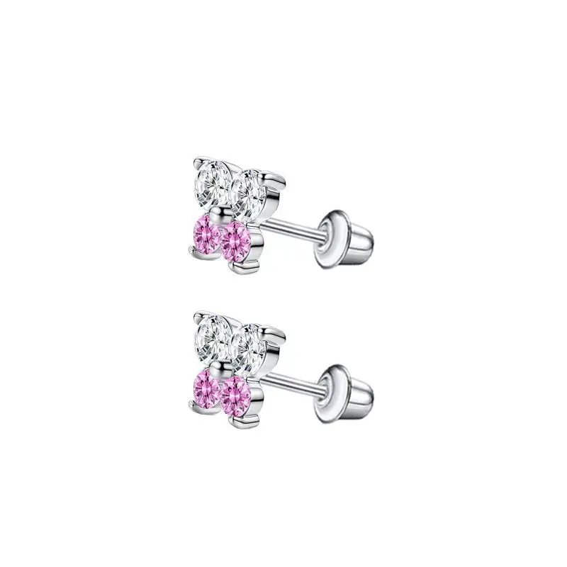 Fashion Stainless Steel Pink Stud Earrings Women INS Butterfly Cross Earbone Nail Cartilage Tragus Ear Piercing Body Jewelry