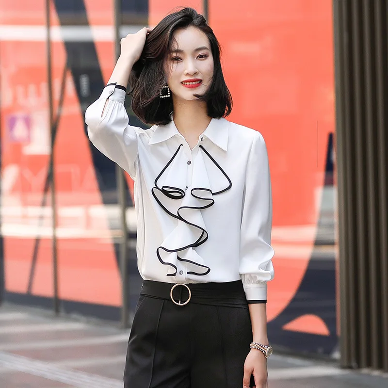 

Women French Senior Shirts Spring Elegant Streetwear Blouse Flounce OL Lady Business Formal Camisa Dinner Banquets Party Blusas