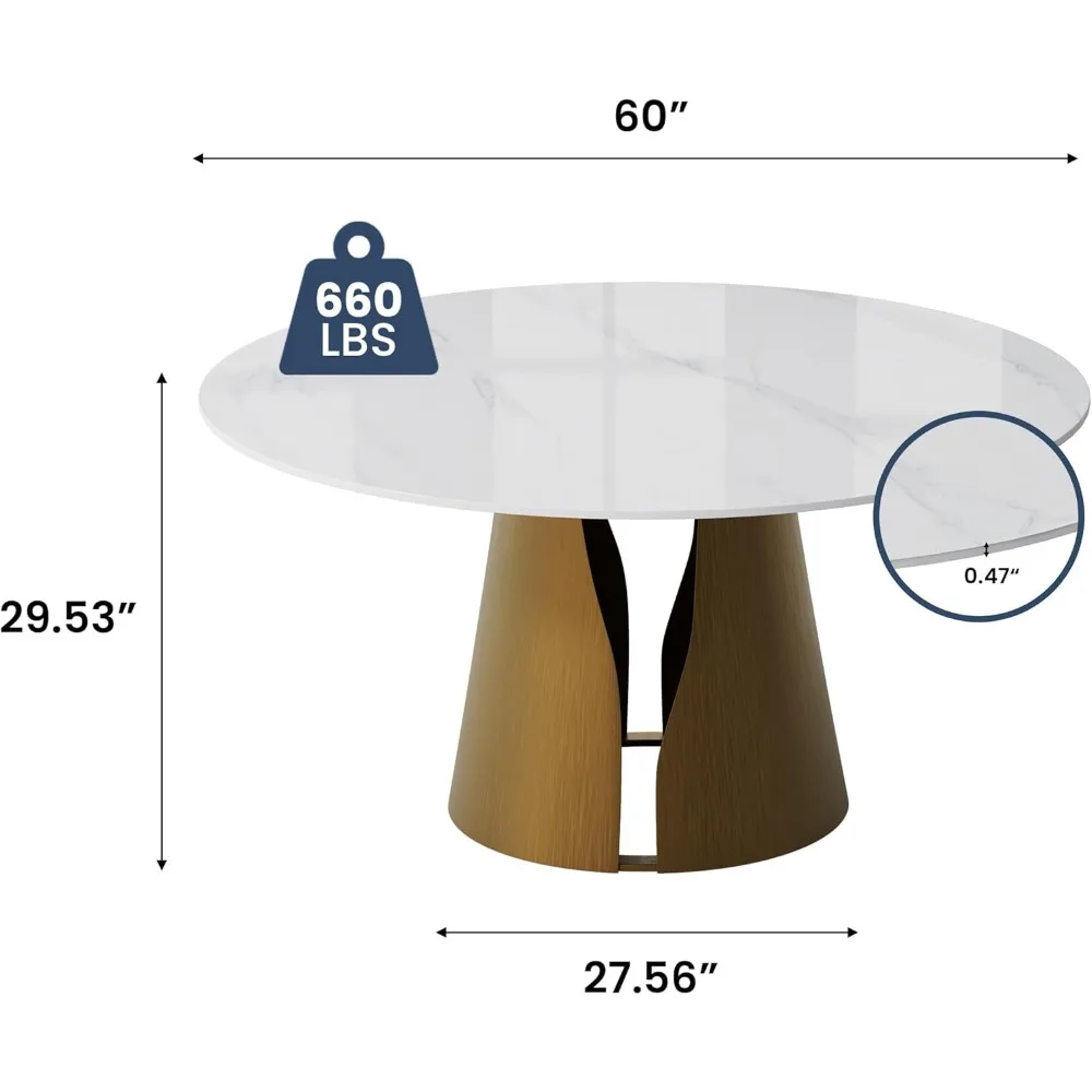 Round Dining Table for 6, Modern Marble Dining Room Table 60