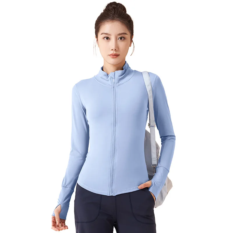 Veste de Yoga en velours pour femmes, col montant, fermeture éclair, Sports de plein air, coupe-vent, course à pied, Fitness, automne et hiver