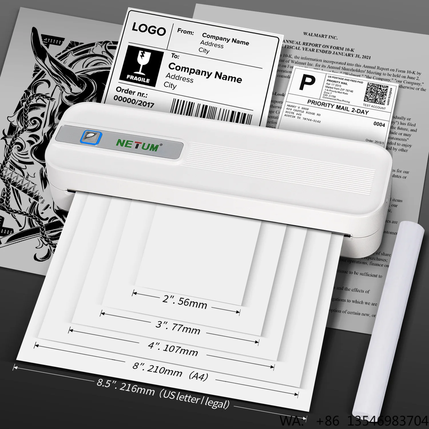 Professional Handheld Thermal Printer for Enabled Wireless Rechargeable Portable Document/Tattoo Printer ScanPrint Stock