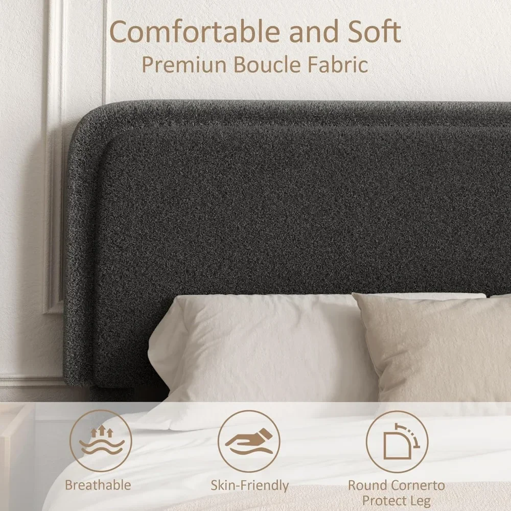 Queen Size Bed Frame, Upholstered Cloud Platform Bed Frame with Headboard, Anti-Bump Soft Rounded Corners