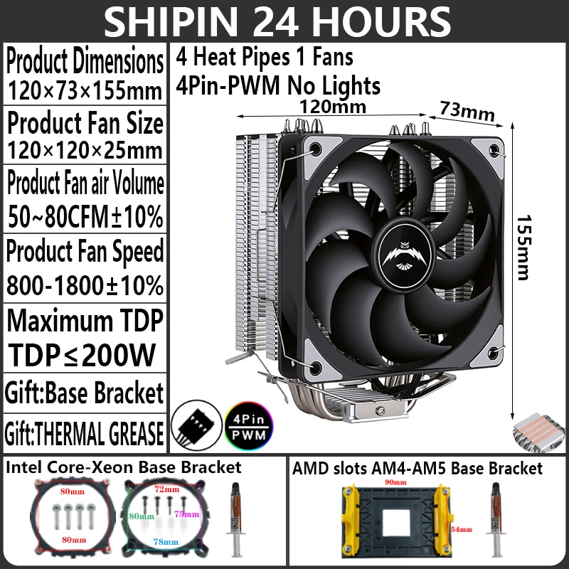 4Heat-pipes 1Fan4pin