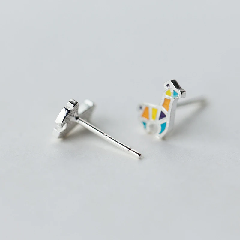 Modian Hot Sale Real 925 Sterling Silver Elegant Multicolor Enamel Horse Stud Earrings For Women Silver Fashion S925 Jewelry