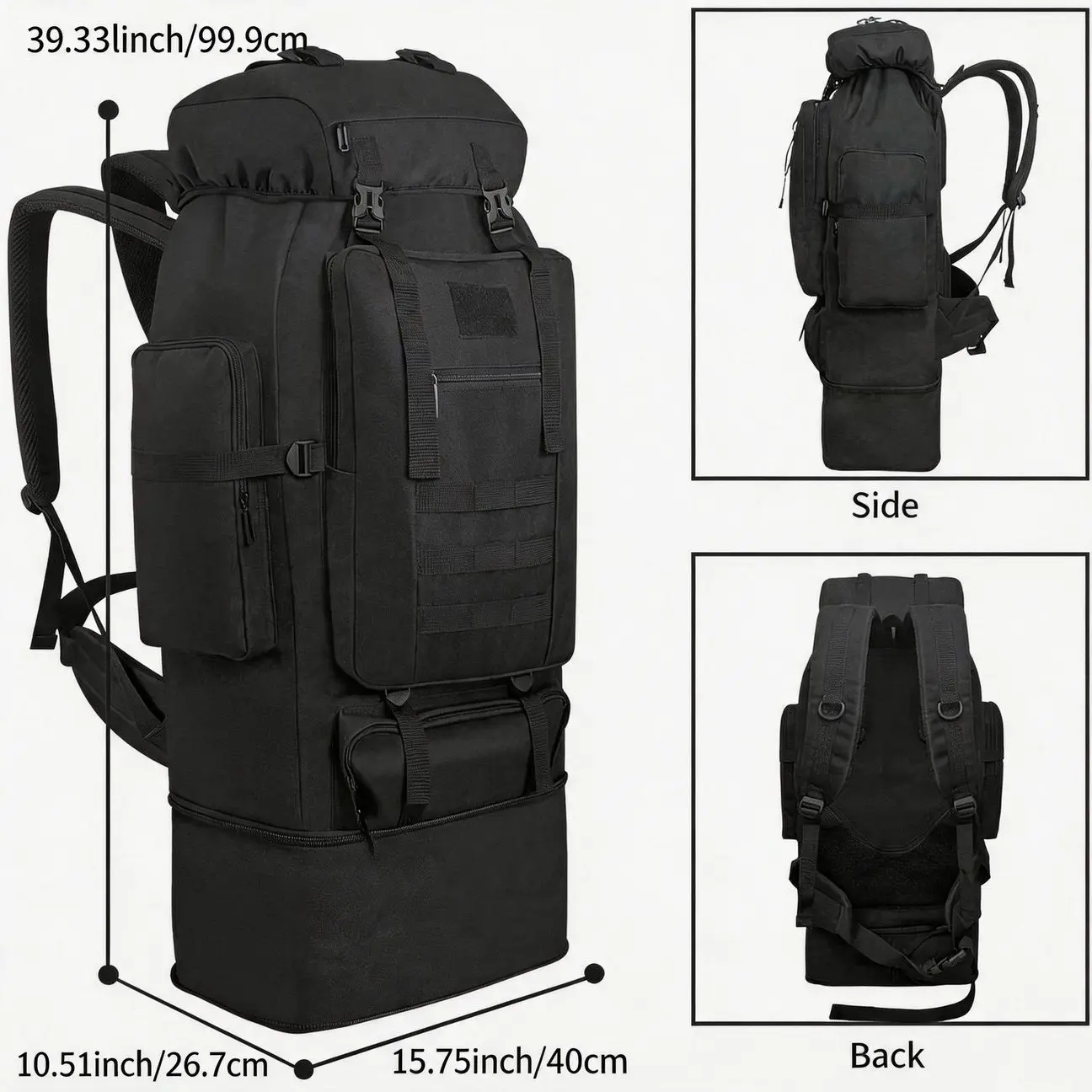 Premium Extra Large Capacity Hiking Backpack Outdoor Mountaineering Camping Bottom Expandable Smooth Zipper