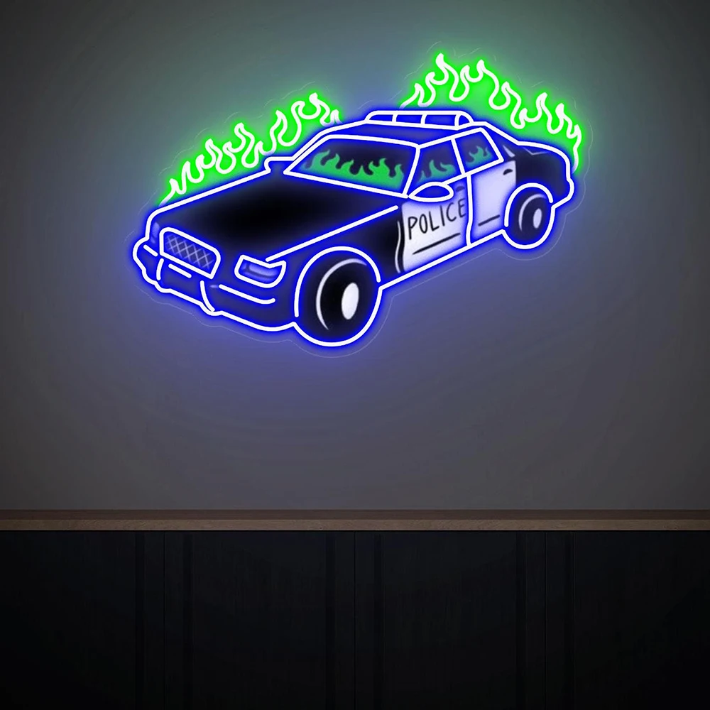 Car On Fire Neon Sign Gaming Room Bedroom Wall Decor Led Neon Sign Home Bar Pub Wall Decoration UV Printing Acrylic Neon Light