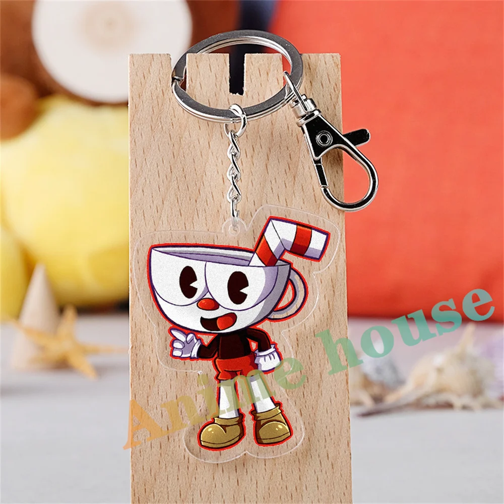 Game Cuphead Cartoon Character Acrylic KeyChain 6cm Cute Accessory backpack pendant Gifts