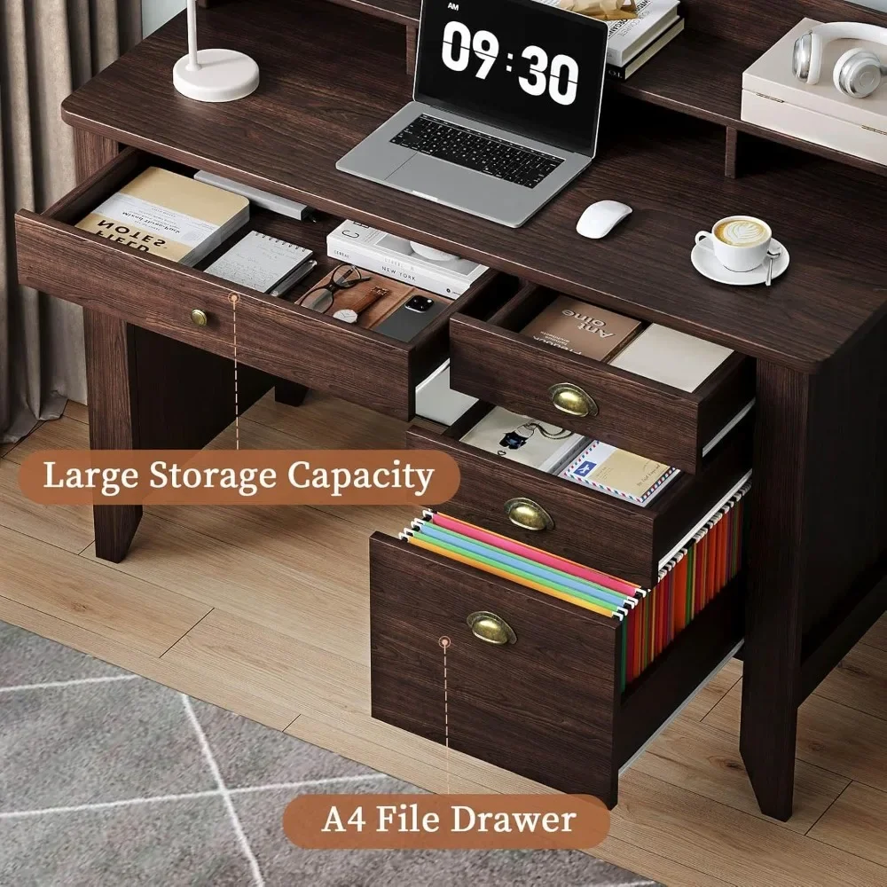 

Small desk with drawers, office desk with file drawers and monitor stand, small space writing desk, study desk