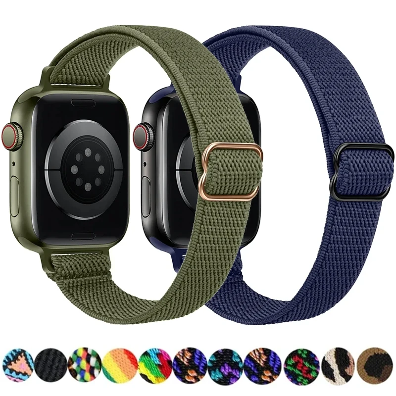 Slim Scrunchie Strap for Apple watch Ultra 49mm band 45mm 44/40mm 41mm Adjustable Nylon solo Loop bracelet iWatch Series 5 6 7 8