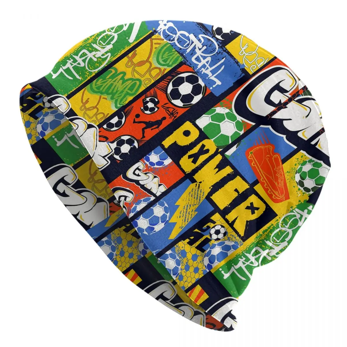 Graffiti Art Pattern Skullies Beanies Hats Football Pattern With Soccer Ball Players Thin Bonnet Caps Men Women's Earmuffs