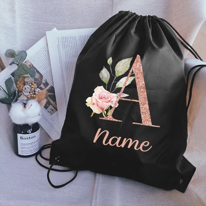 Custom Name Portable Drawstring Pouch Travel Outdoor Clothes Gym Sack Student Sports Riding Backpac School Shoe Bag for Girl