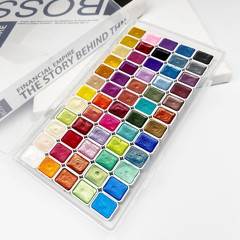 

Перламутровый однотонный набор акварельных красок, 24/60 цветов, пигмент Acuarelas, блестящая акварельная живопись, художницы, школьные принадлежности