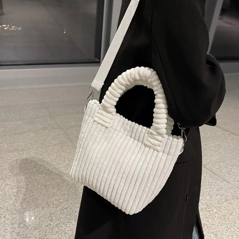 

Women Shoulder Bag Soft Corduroy Crossbody Bag Solid Color Bags