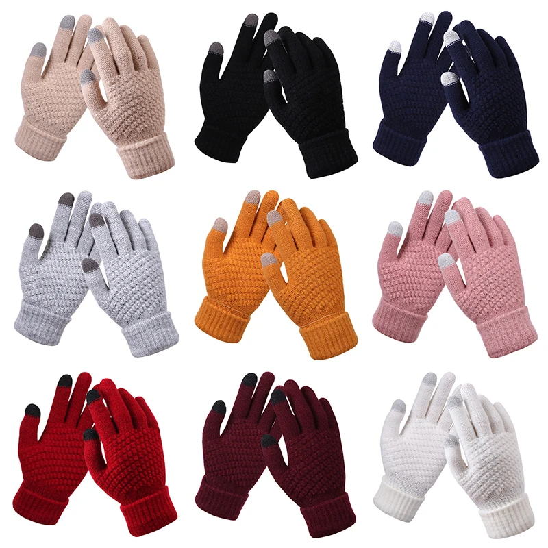 Winter Touchscreen Gloves Women Men Warm Stretch Knit Mittens Imitation Wool Full Finger Guantes Crochet Luvas Thicken Gloves