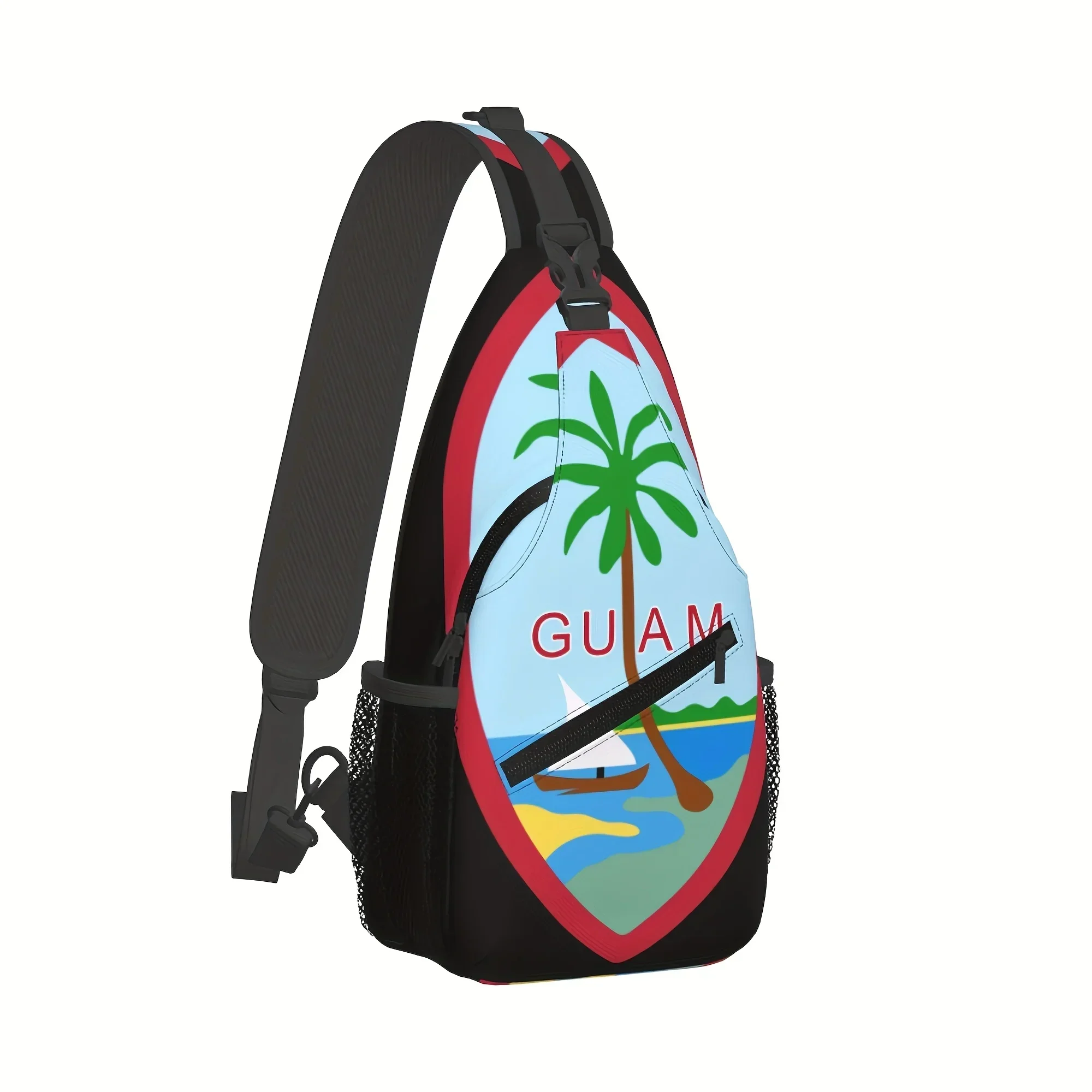 Custom Men's Guam Tropical Print Convertible Chest Crossbody Sling Bag With Zipper Closure & Adjustable Strap - Lightweight