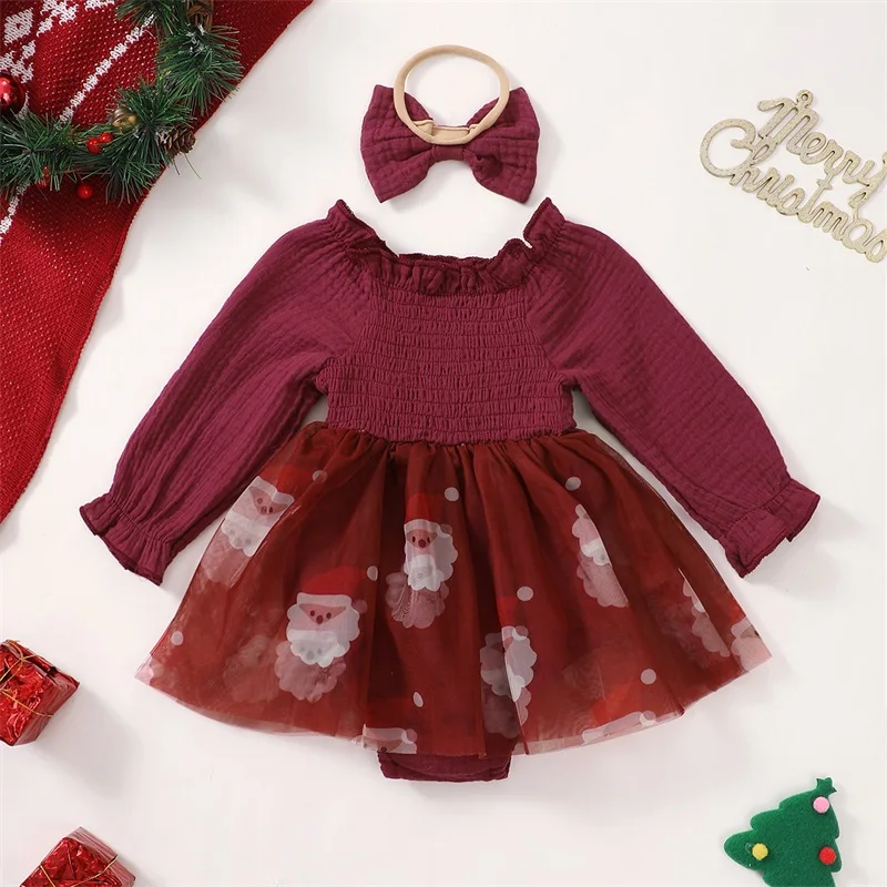 Newborn Baby Girl Christmas Outfit My First Christmas Romper Santa Baby Tulle Dress Headband Infant Xmas Clothes