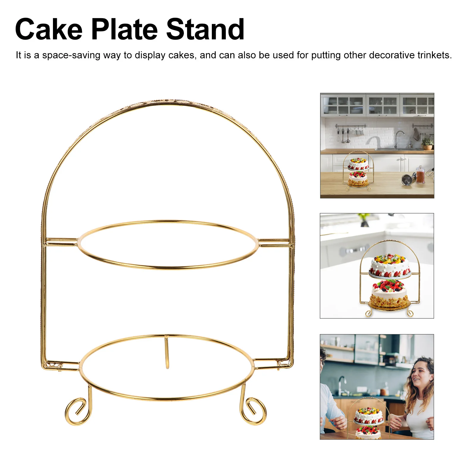 

Cake Tray Display Stand Tier Rack for Cakes Birthdays Tiered Plate Top Hat Supports Golden Layer