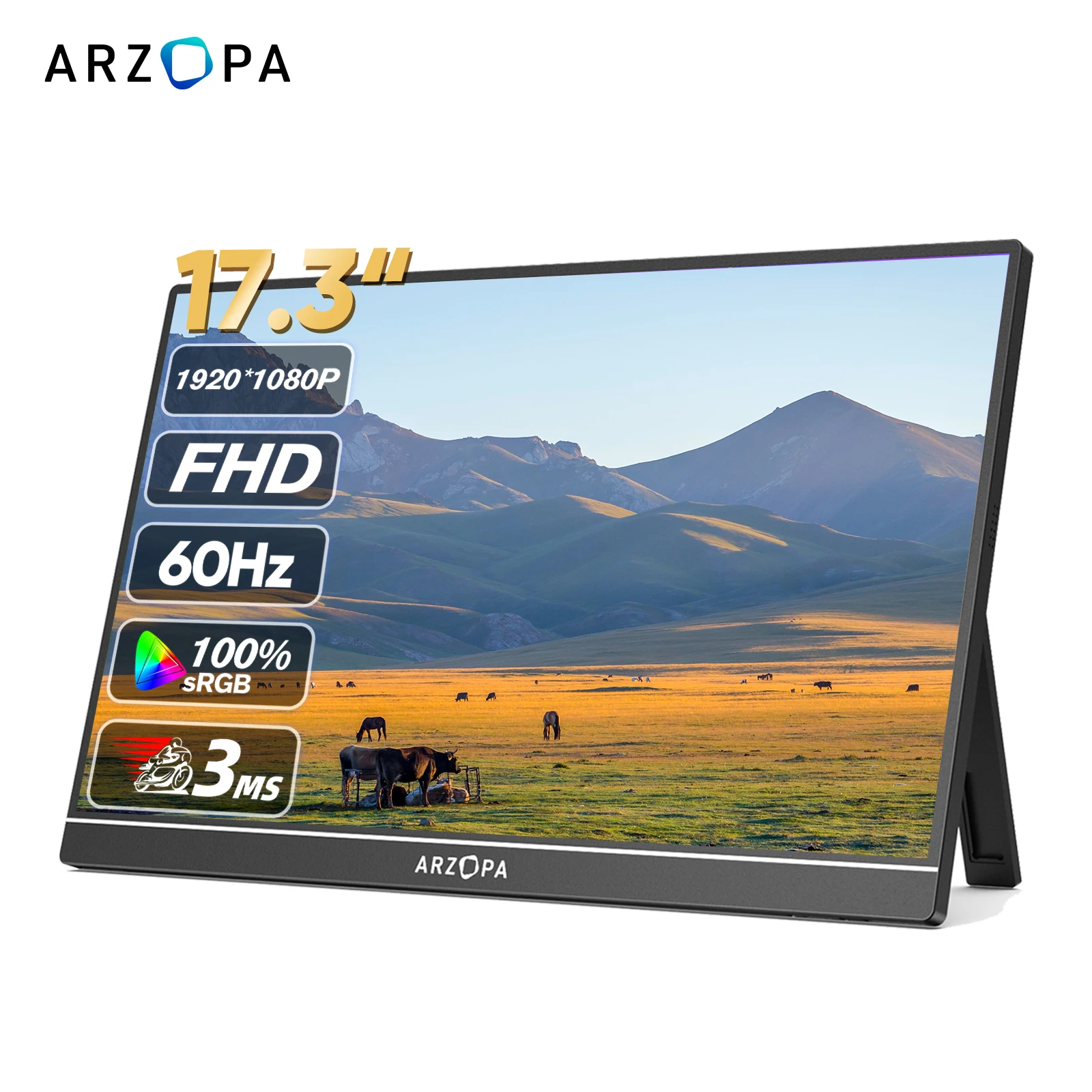 ARZOPA 17.3 inch 1080P FHD Portable Monitor IPS Screen External Display with type-C mini HDMI for Laptop Mac PC Xbox PS Switch