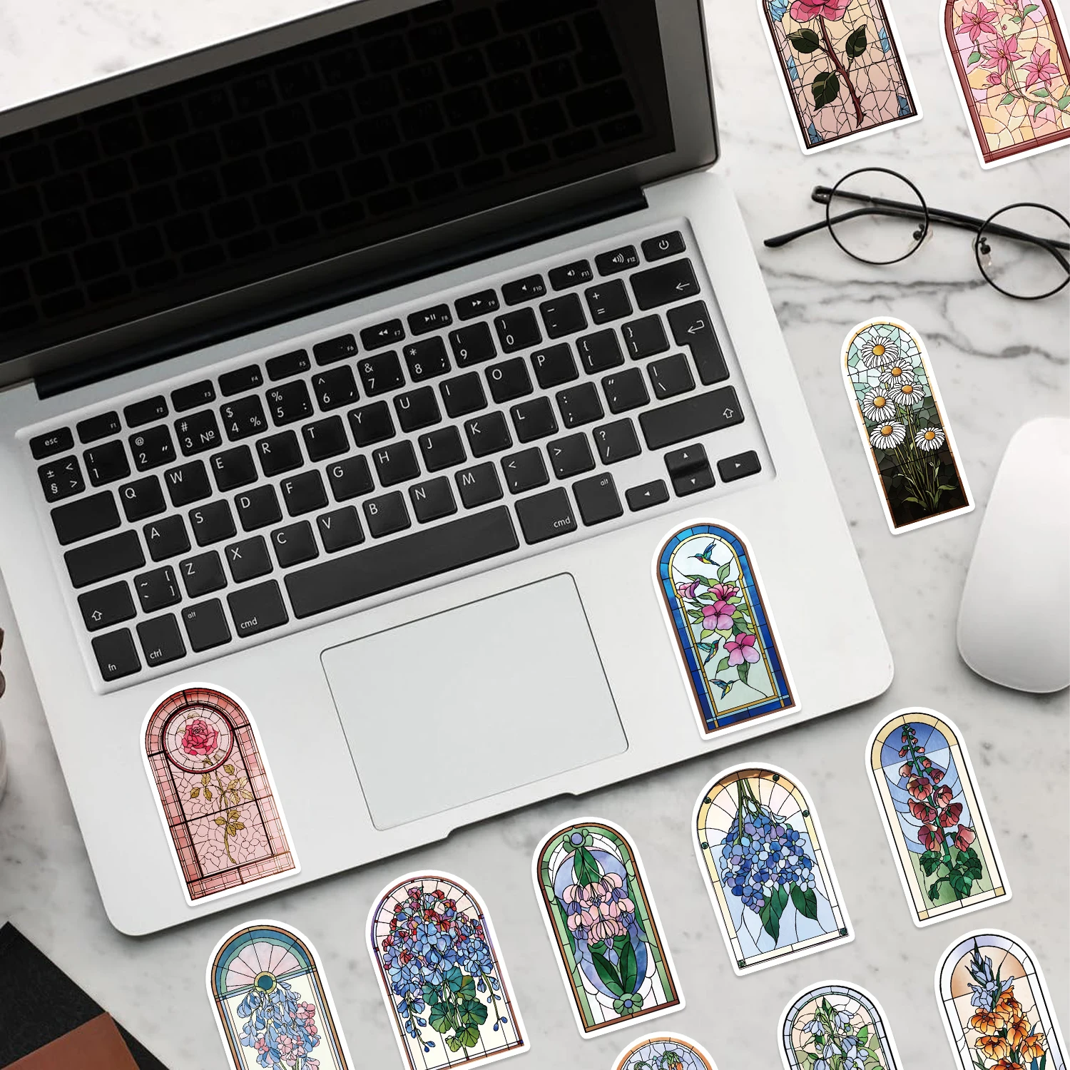 50pcs New Church Flower Colored Glass Window Graffiti PVC Stickers Mobile Phone Laptop DIY Skateboard Waterproof Decoration Gift