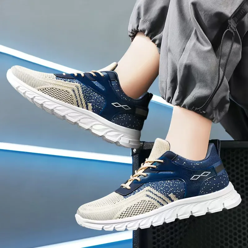 Men Running Sports Shoes, Breathable Knit Mesh Sneakers, Lightweight Shock‑Absorbing Athletic Footwear for Outdoor Walking Gym,