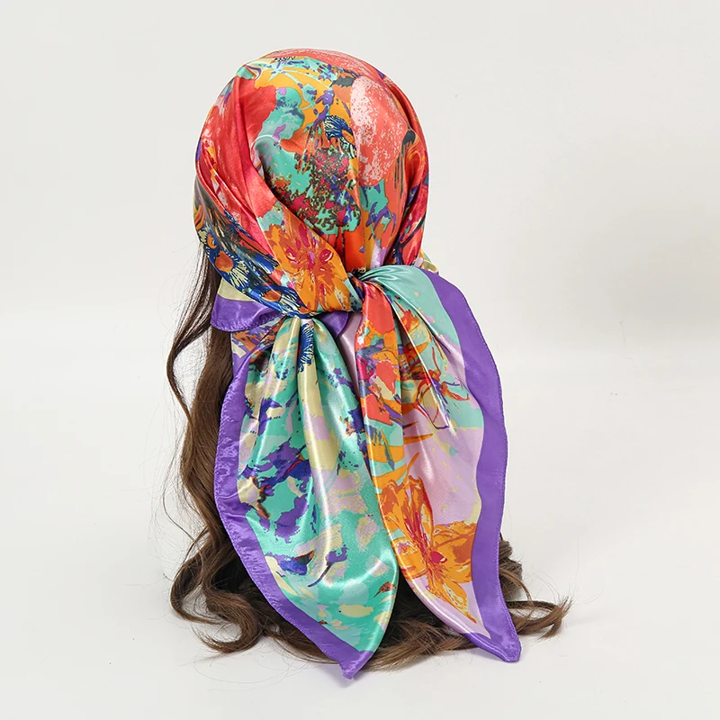 2022 New Headband Silk Shawl Satin Square Scarf For Women Oils Neckerchief Female Hair Bands Print Foulard Hijab Wraps Bandana