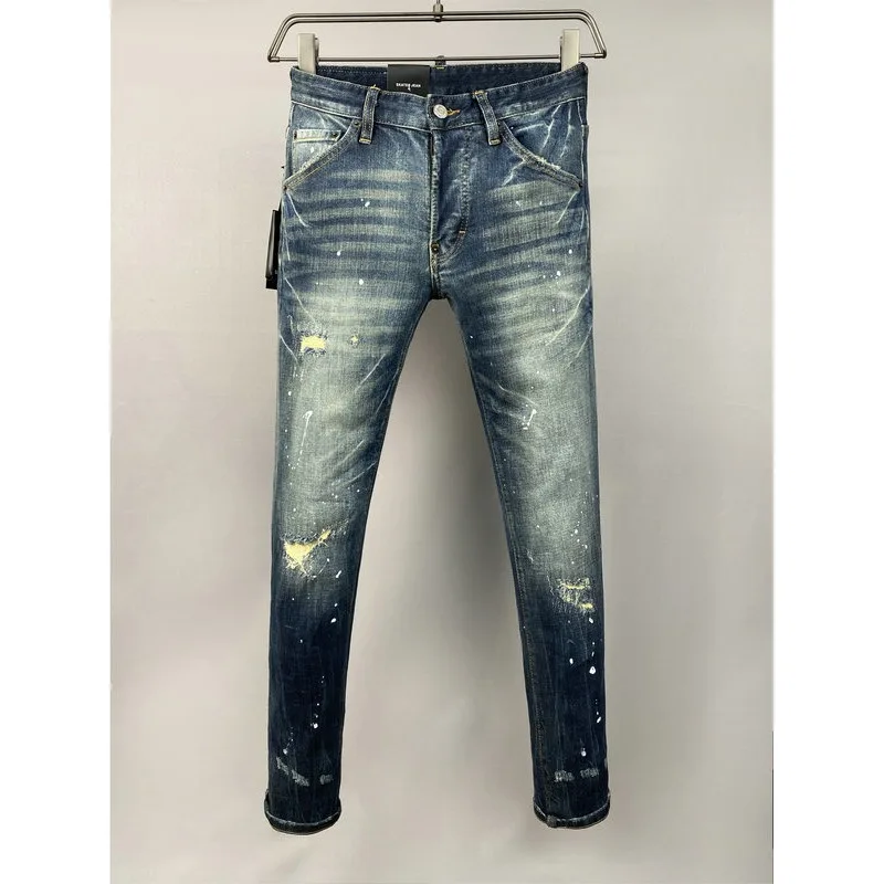 Top 2025 Brand Men Skinny Multi-pocket Washed Denim Jean Moto & Biker Cargo Long Pants Vintage Style ICON Jeans