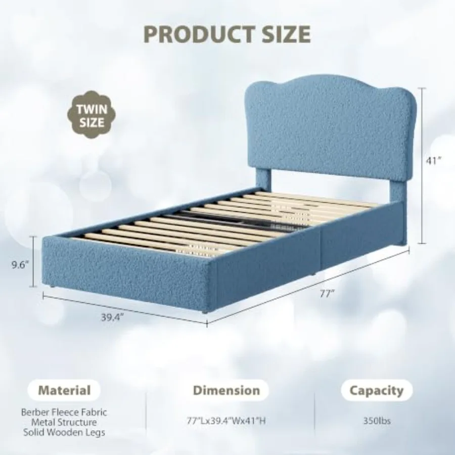 Bed Frame with 2 Storage Drawers, Soft Velvet Platform Bed for Girls and Boys, Sturdy Noise-Free Design, No Box Spring Required