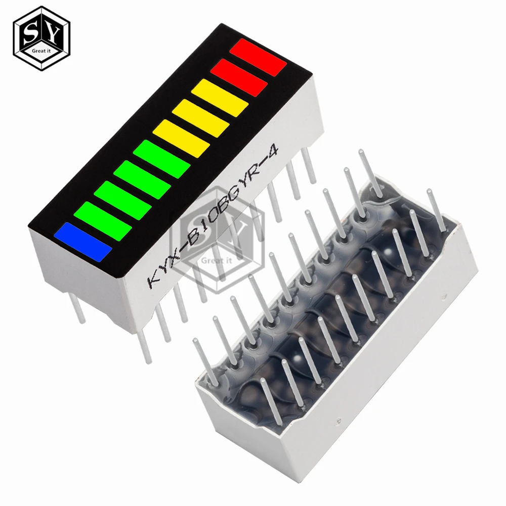 1PCS Светодиодсветильник панель B10BRYGB, 10 сегментов, сверхъяркая, 2 красных + 3 желтых + 4 зеленых + 1 синих, плоская трубка